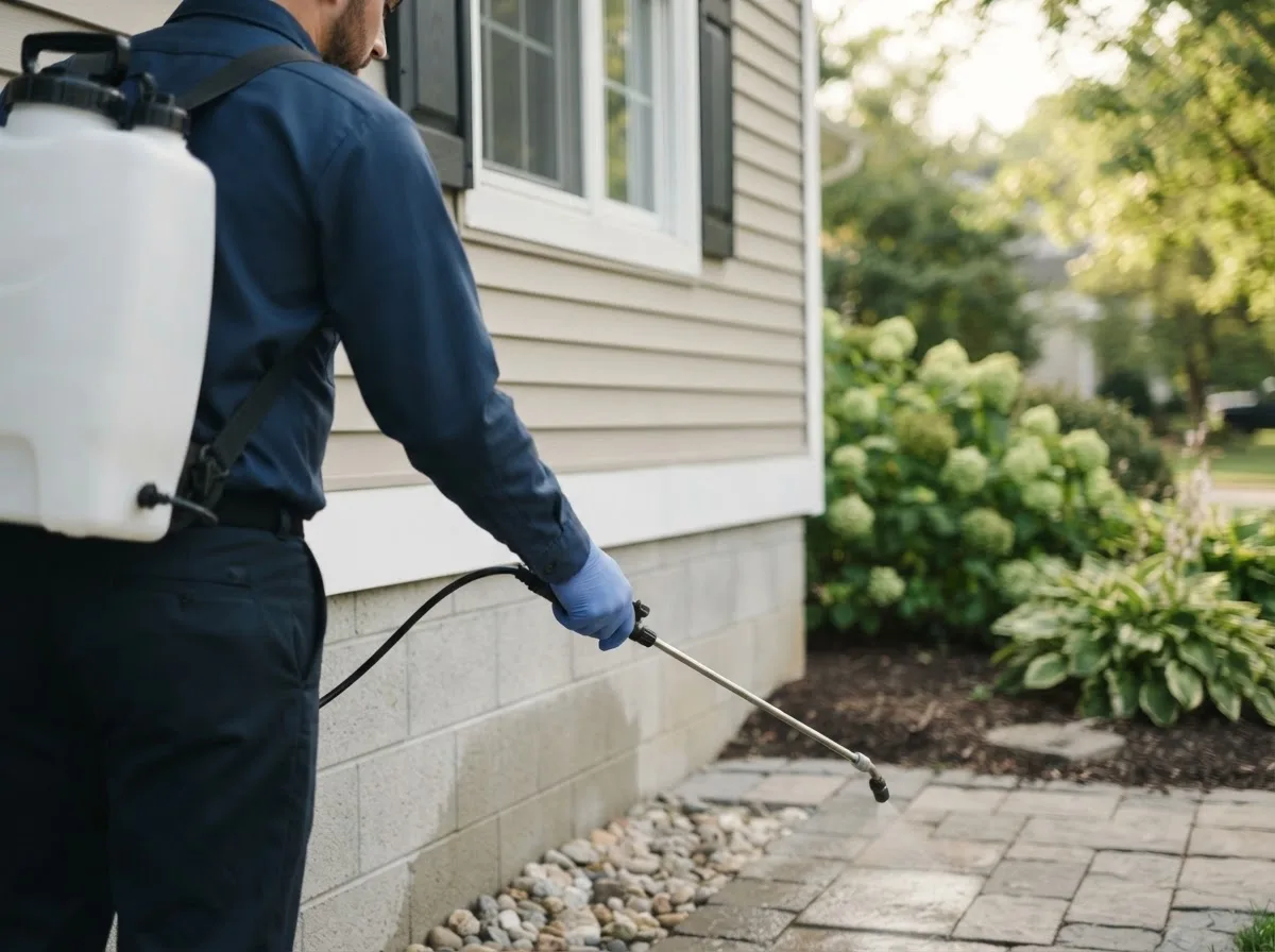 Pest control technician inspecting a home in Dunlap, IL